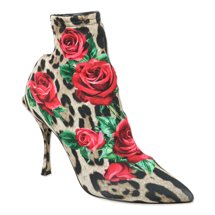 Dolce & Gabbana Leopard/Rose Print Jersey Short Booties