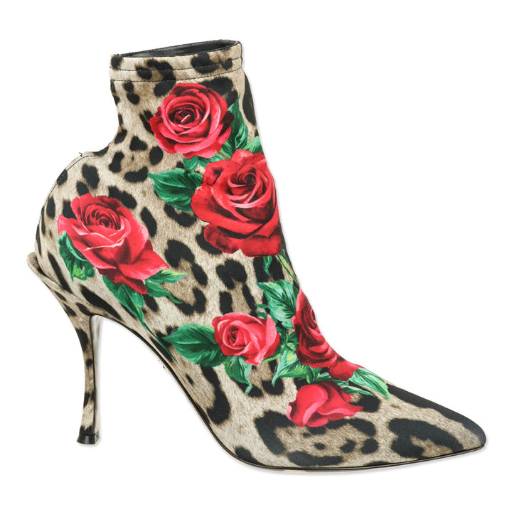 Dolce & Gabbana Leopard/Rose Print Jersey Short Booties