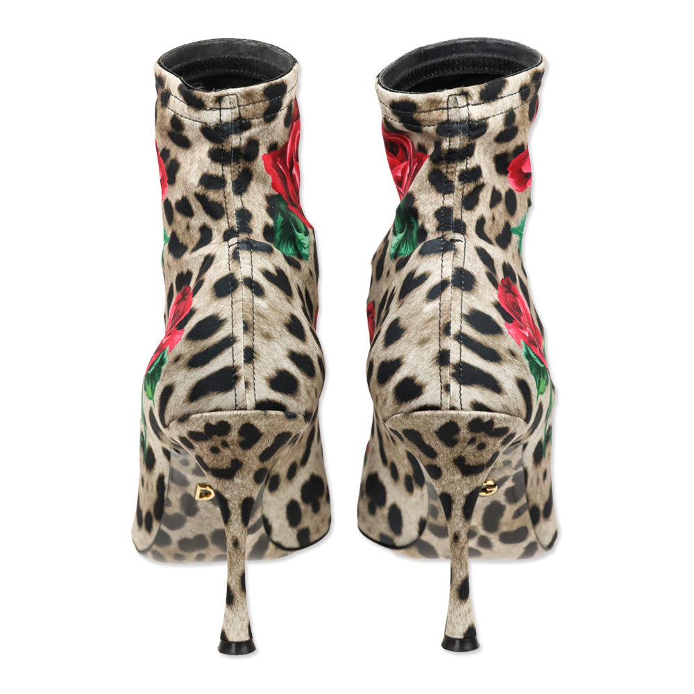 Dolce & Gabbana Leopard/Rose Print Jersey Short Booties