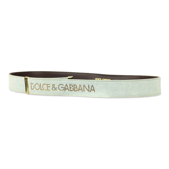 Dolce & Gabbana Light Wash Denim Crystal Logo Belt