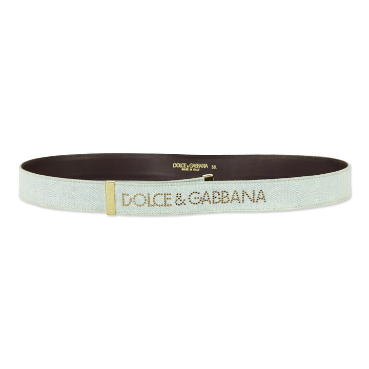Dolce & Gabbana Light Wash Denim Crystal Logo Belt