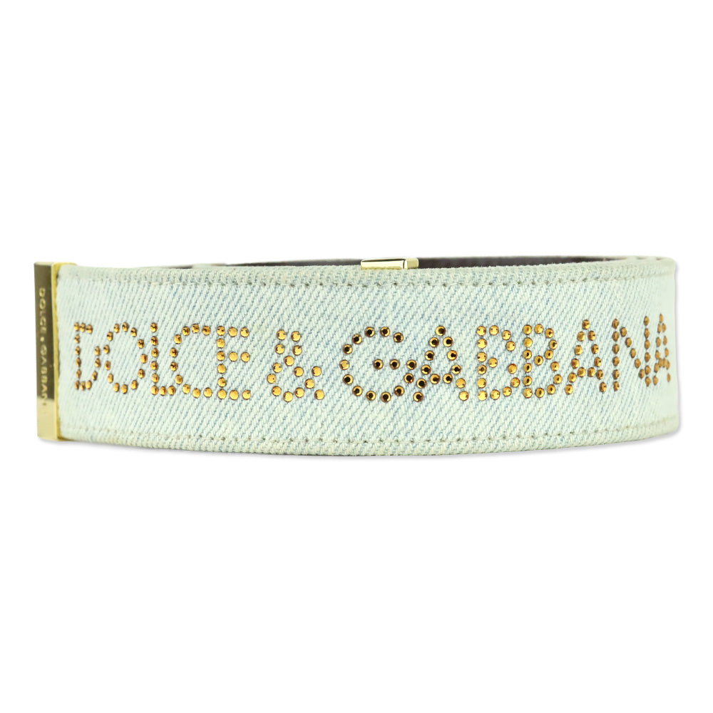 Dolce & Gabbana Light Wash Denim Crystal Logo Belt