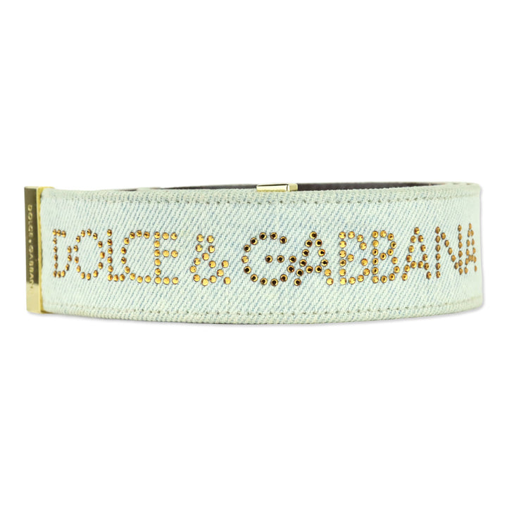 Dolce & Gabbana Light Wash Denim Crystal Logo Belt