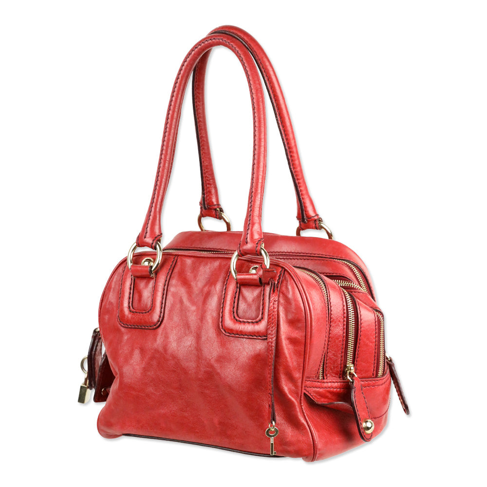 Dolce & Gabbana Lily Red Leather Zipper Doctor Bag