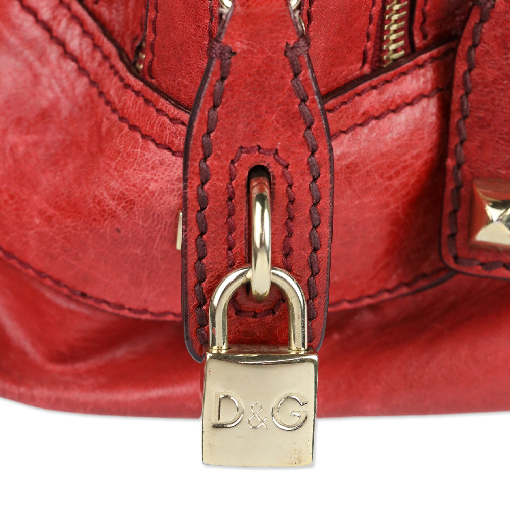 Dolce & Gabbana Lily Red Leather Zipper Doctor Bag