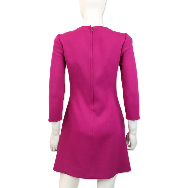 Dolce & Gabbana Magenta Long Sleeve Scoop Neck Midi Dress