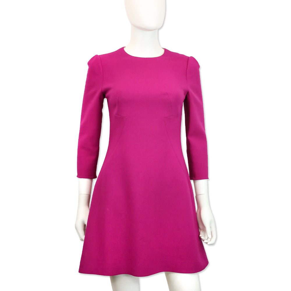 Dolce & Gabbana Magenta Long Sleeve Scoop Neck Midi Dress