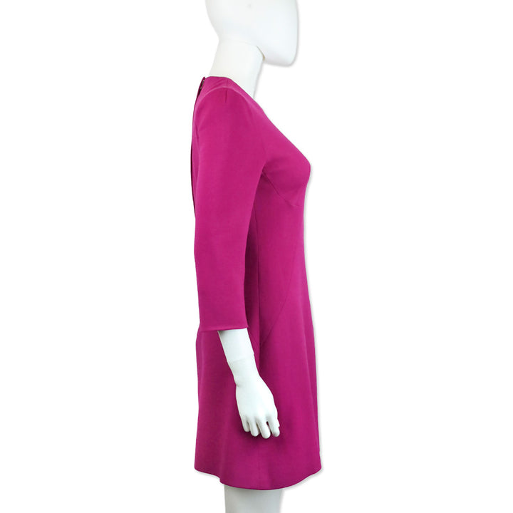 Dolce & Gabbana Magenta Long Sleeve Scoop Neck Midi Dress