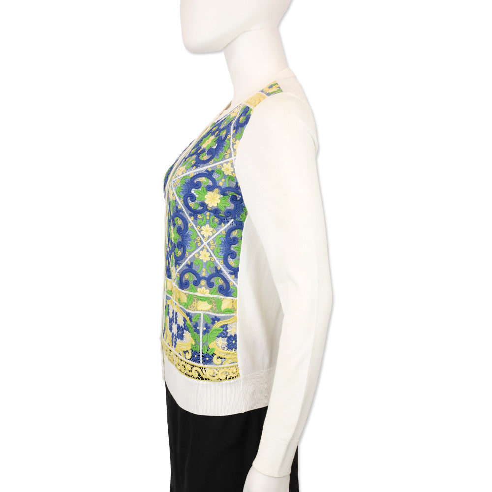 Dolce & Gabbana Majolica Lace White Silk-Blend Cardigan