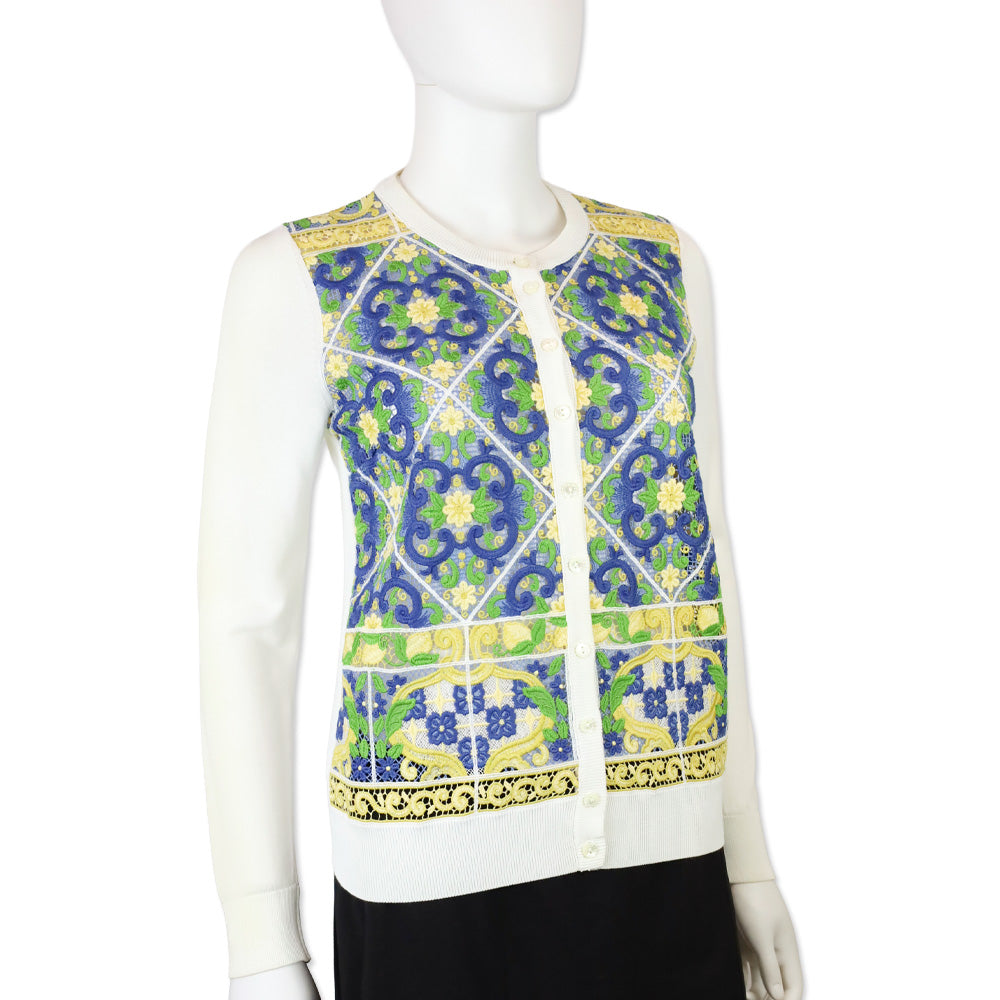 Dolce & Gabbana Majolica Lace White Silk-Blend Cardigan