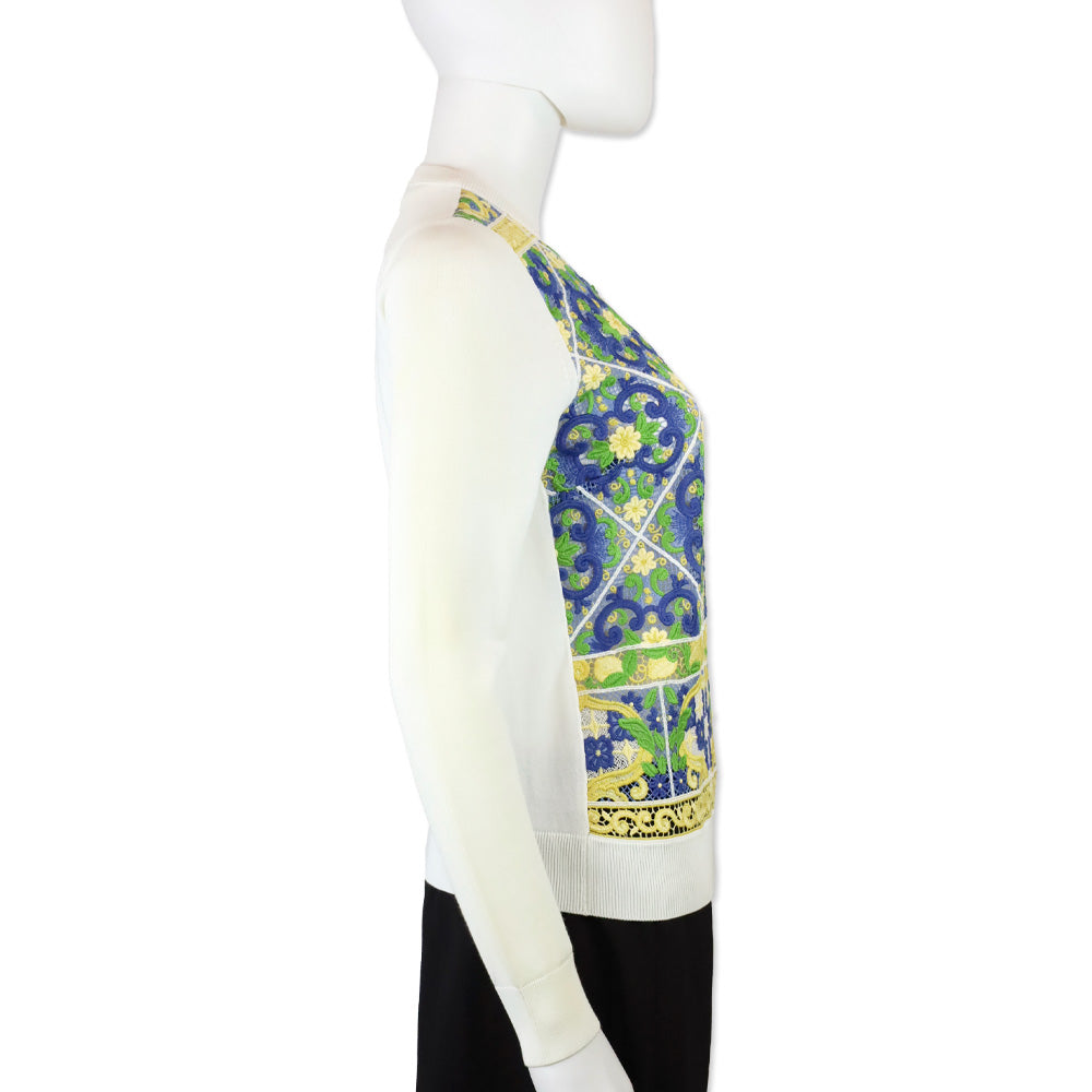 Dolce & Gabbana Majolica Lace White Silk-Blend Cardigan