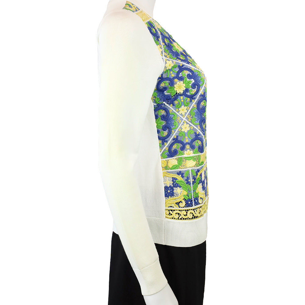 Dolce & Gabbana Majolica Lace White Silk-Blend Cardigan