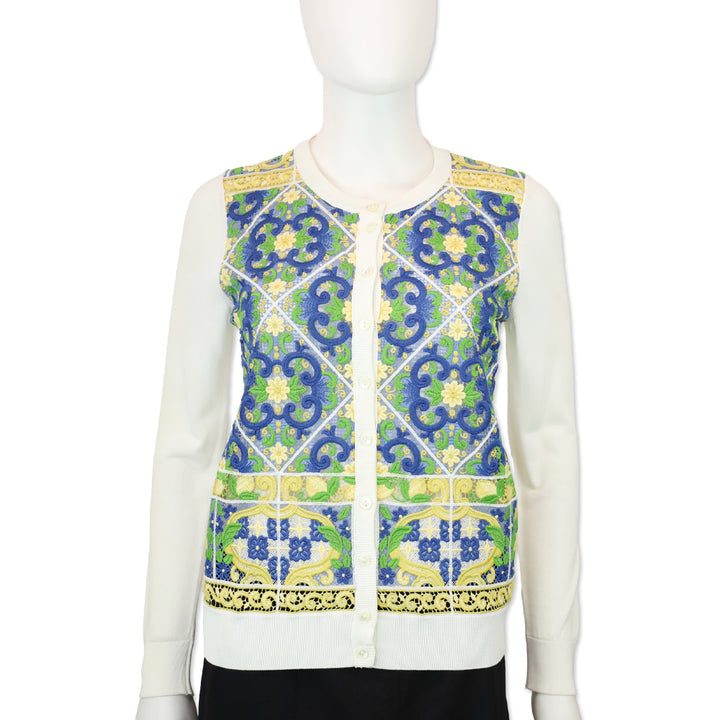 Dolce & Gabbana Majolica Lace White Silk-Blend Cardigan