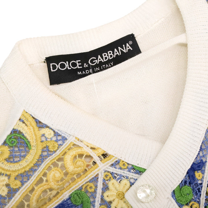 Dolce & Gabbana Majolica Lace White Silk-Blend Cardigan