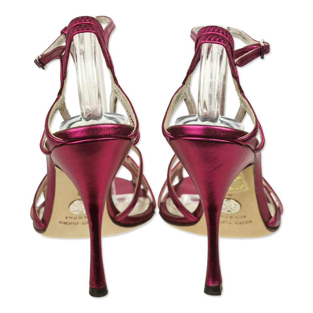 Dolce & Gabbana Metallic Fuchsia Nappa Leather Strappy Sandal