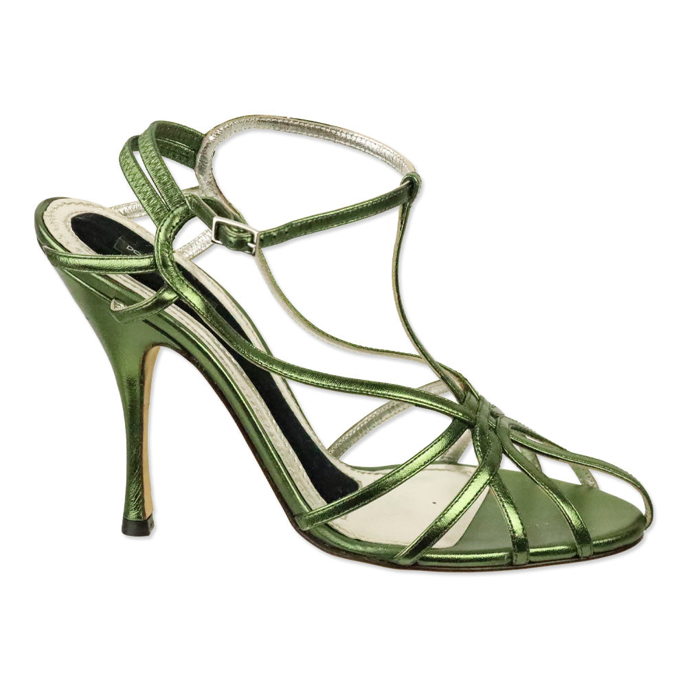 Dolce & Gabbana Metallic Green Nappa Leather Strappy Sandal