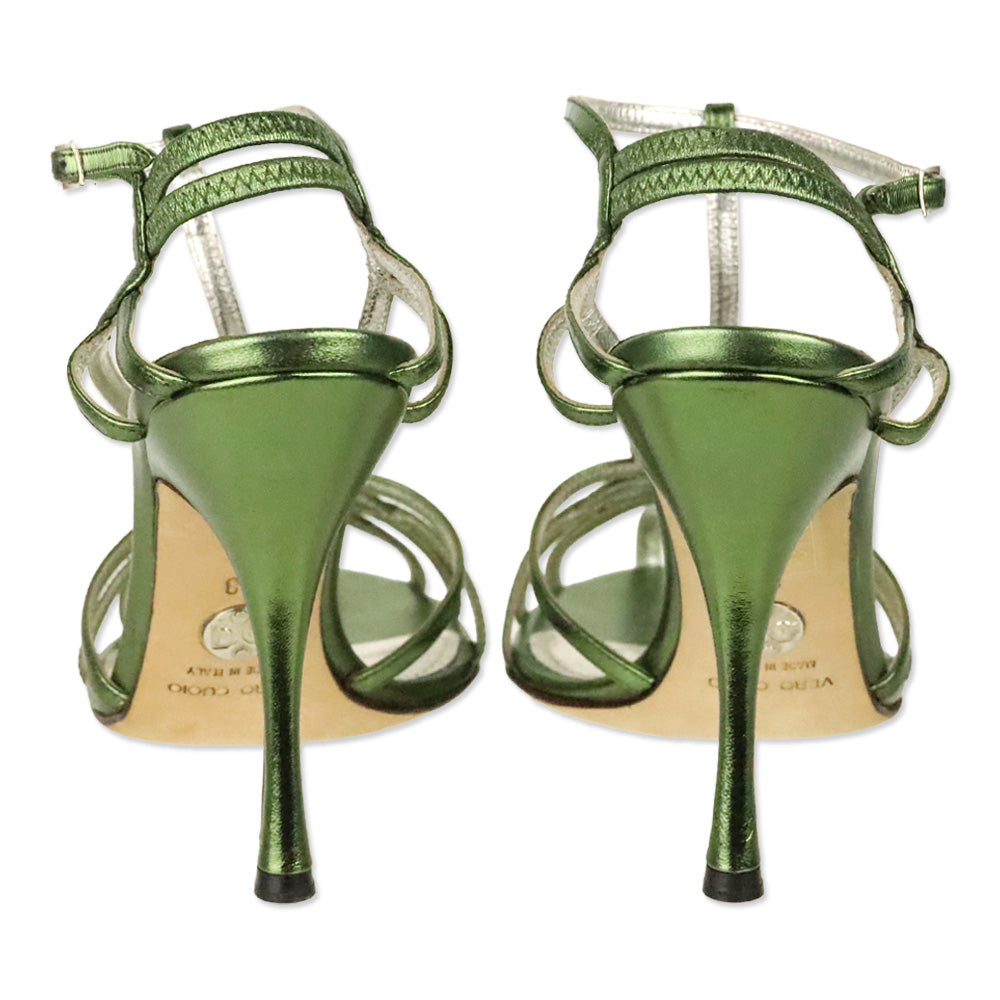 Dolce & Gabbana Metallic Green Nappa Leather Strappy Sandal