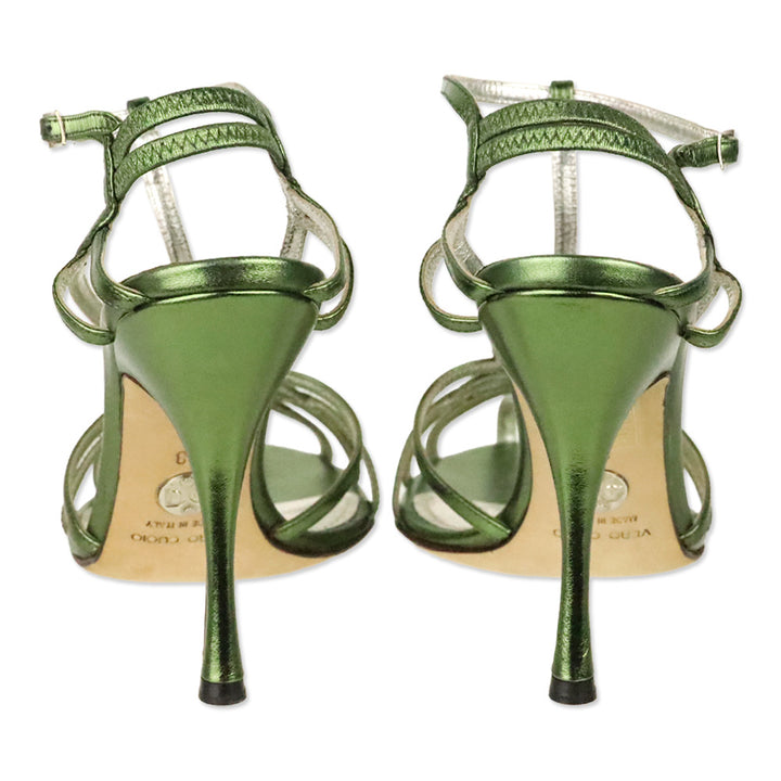Dolce & Gabbana Metallic Green Nappa Leather Strappy Sandal