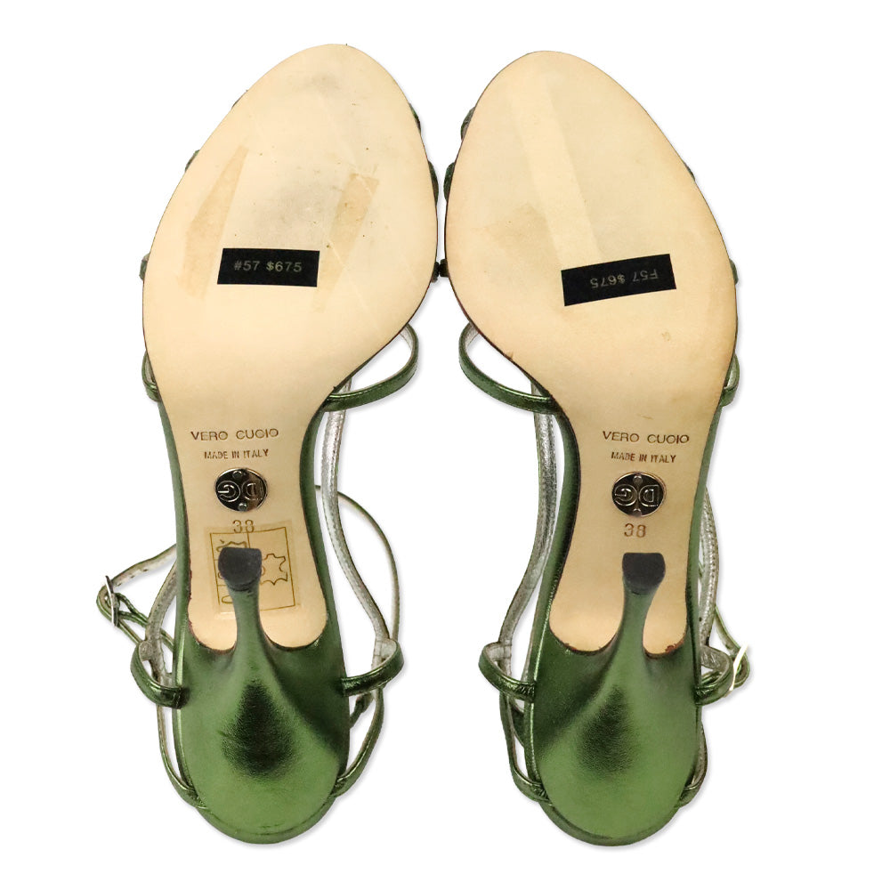 Dolce & Gabbana Metallic Green Nappa Leather Strappy Sandal