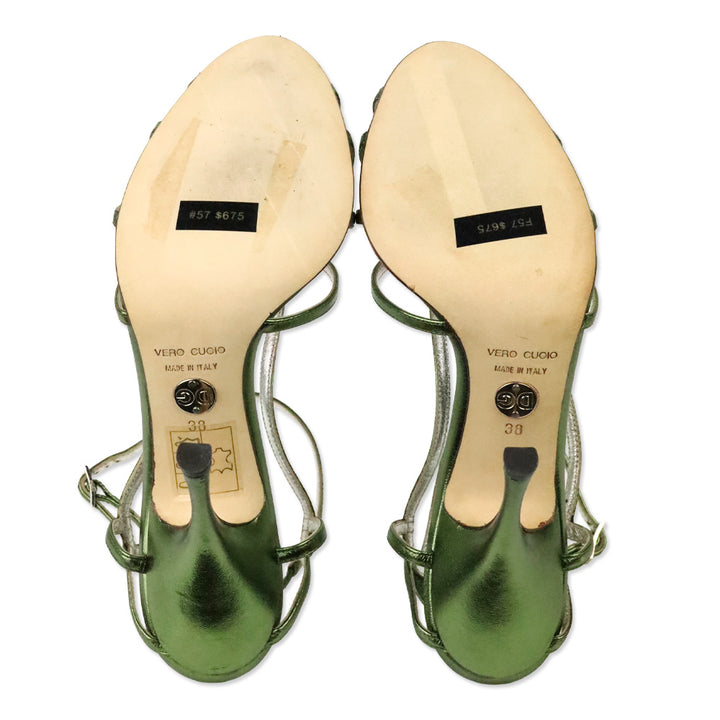 Dolce & Gabbana Metallic Green Nappa Leather Strappy Sandal