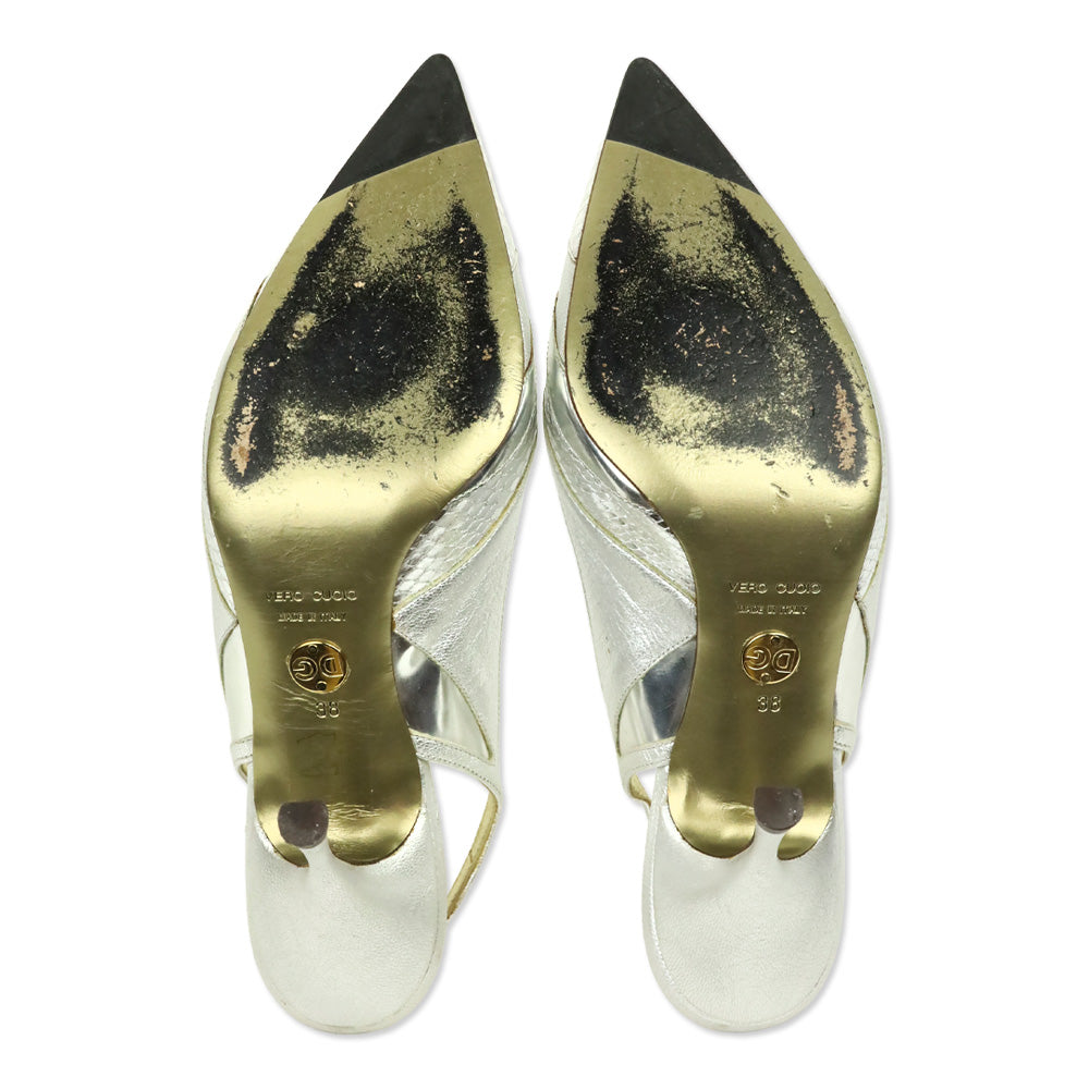 Dolce & Gabbana Metallic Silver Multi Python Leather Slingback Heels