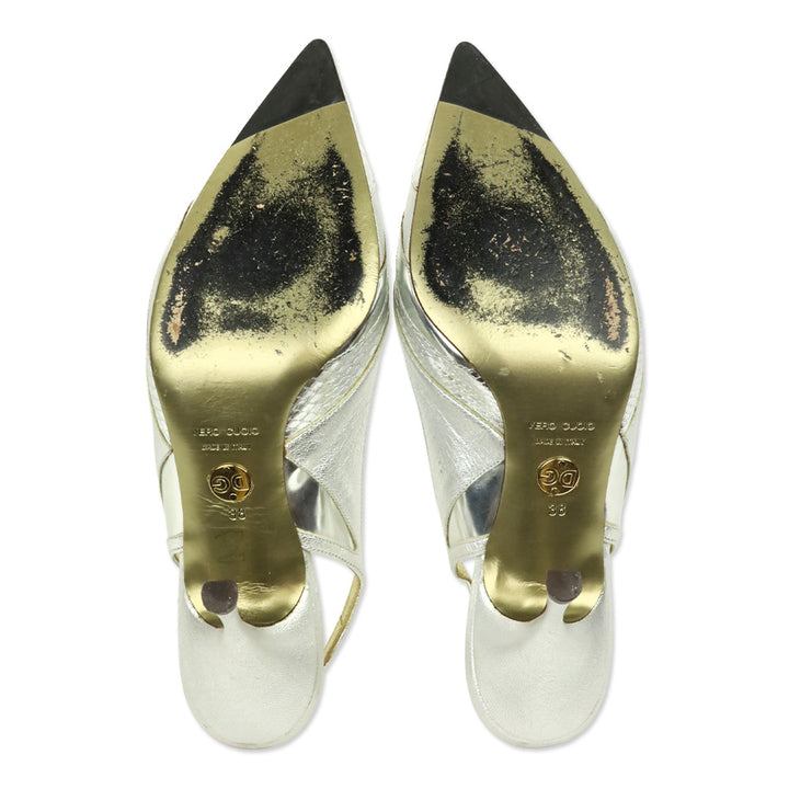 Dolce & Gabbana Metallic Silver Multi Python Leather Slingback Heels