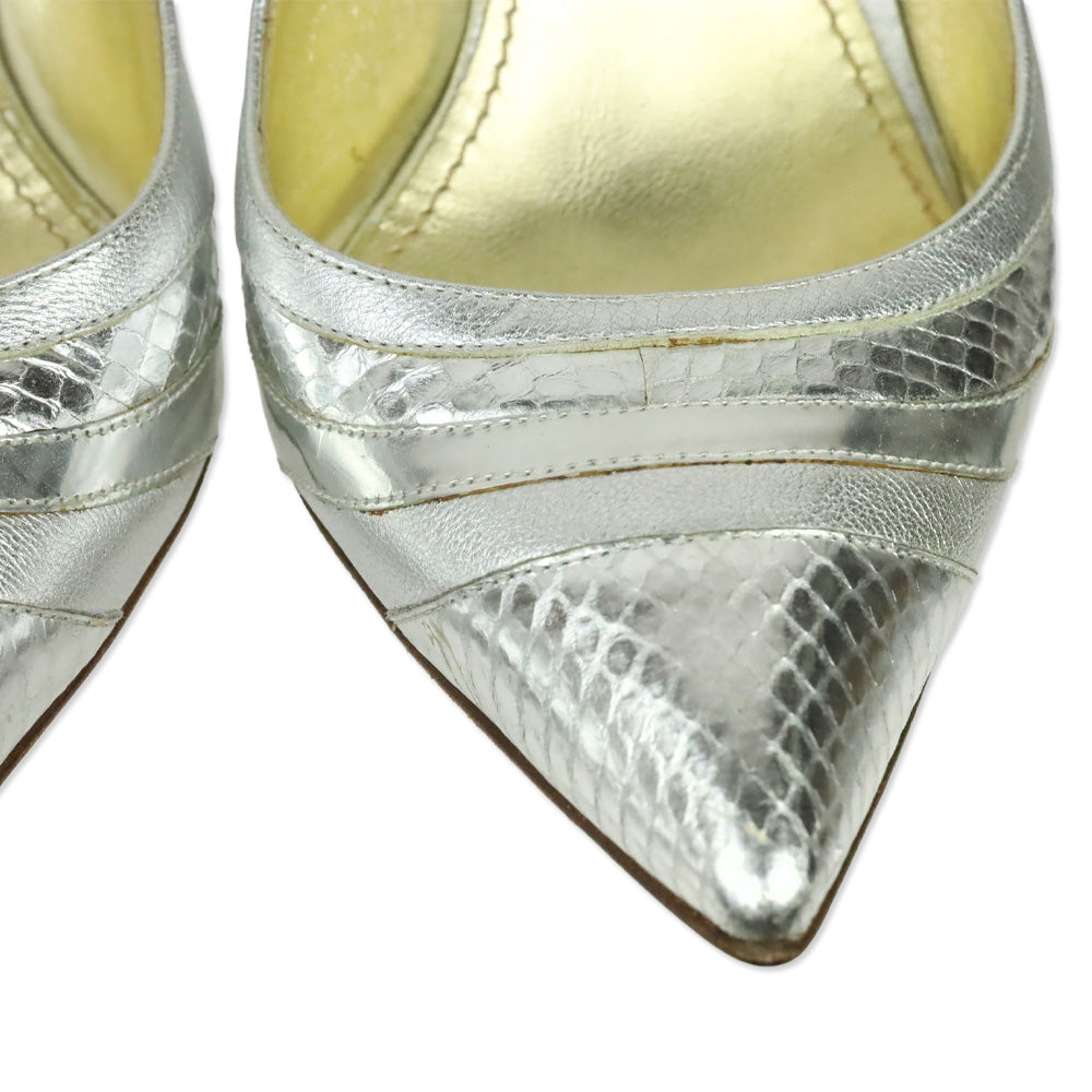 Dolce & Gabbana Metallic Silver Multi Python Leather Slingback Heels