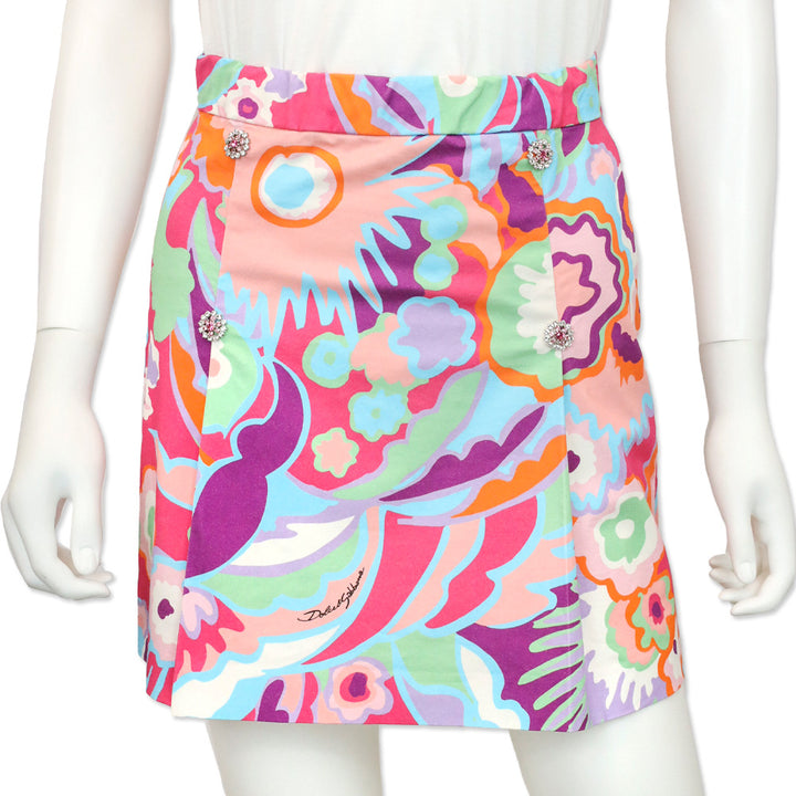 Dolce & Gabbana Multicolor Abstract Floral Crystal Double-Breasted Mini Skirt