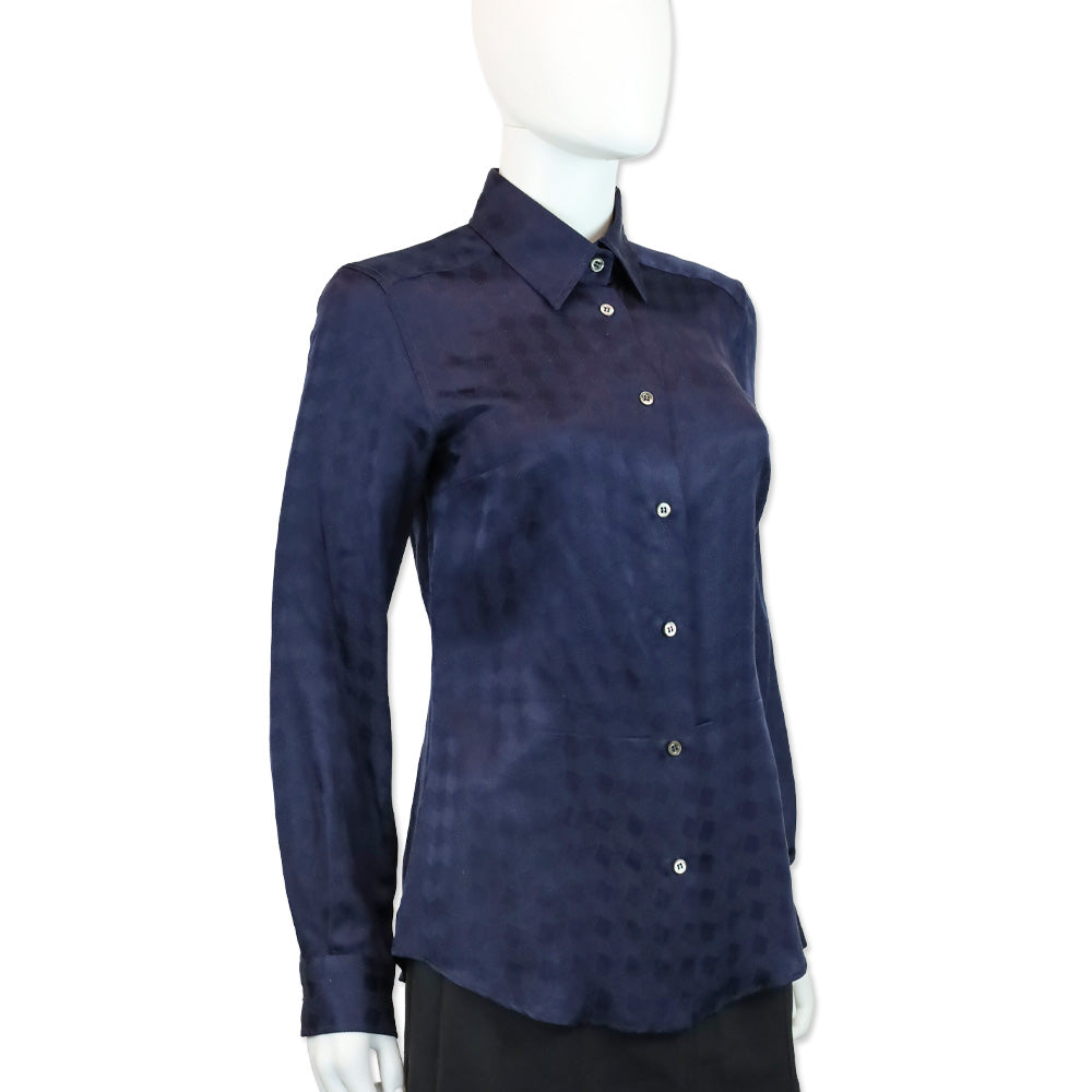 Dolce & Gabbana Navy Geometric Silk Button Up Shirt
