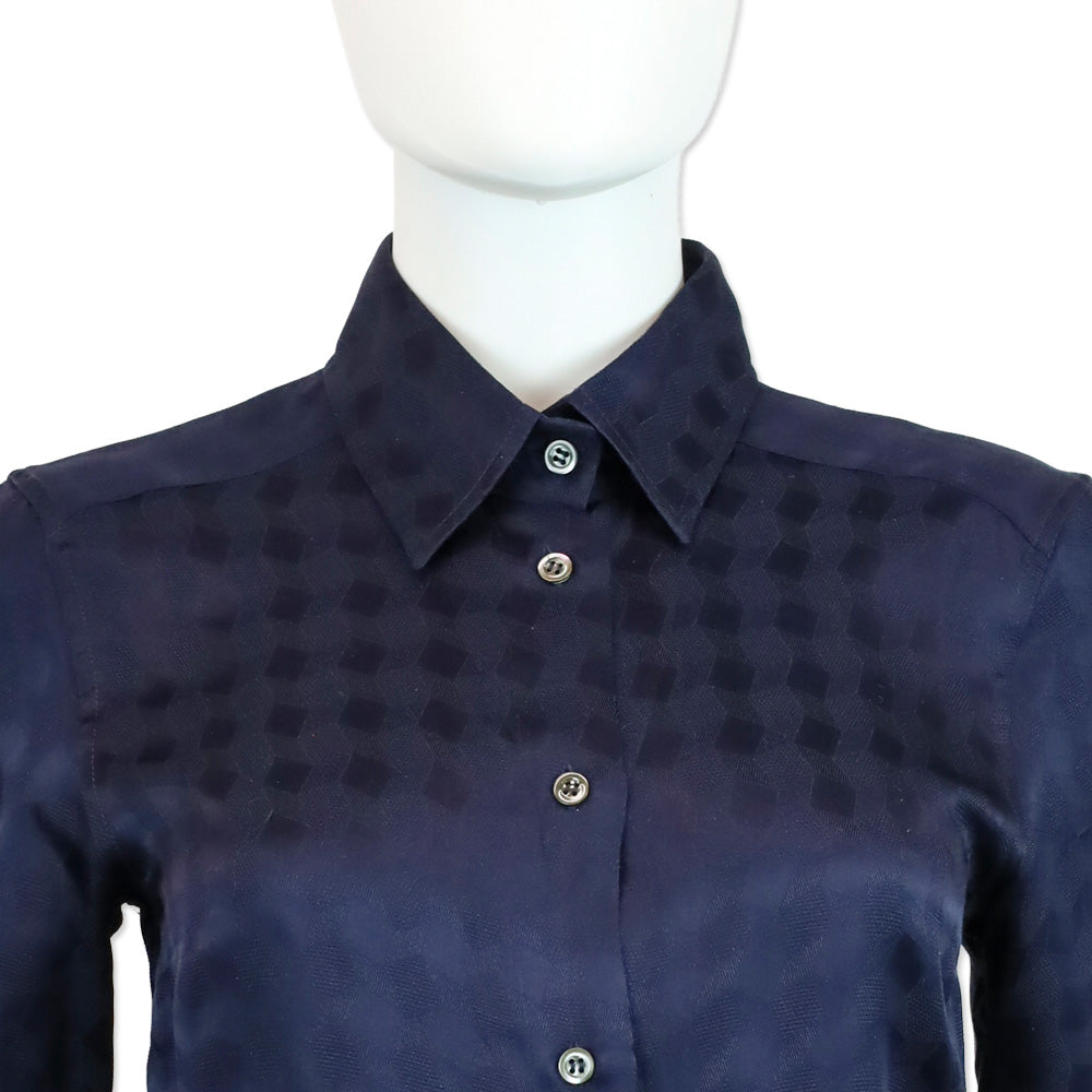 Dolce & Gabbana Navy Geometric Silk Button Up Shirt