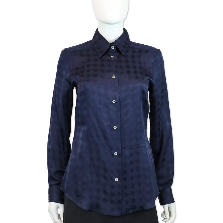 Dolce & Gabbana Navy Geometric Silk Button Up Shirt