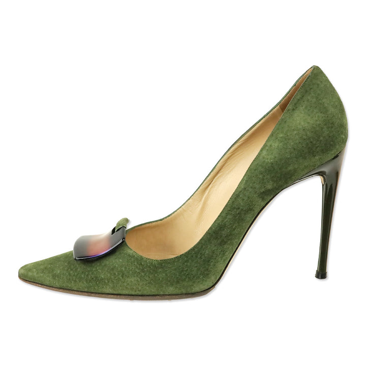 Dolce & Gabbana Olive Green Suede Holographic Buckle Pumps