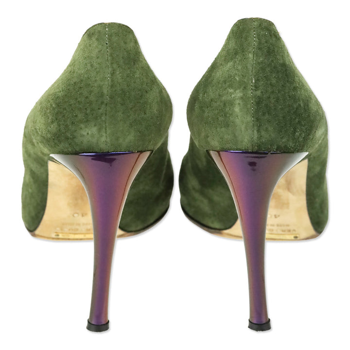 Dolce & Gabbana Olive Green Suede Holographic Buckle Pumps