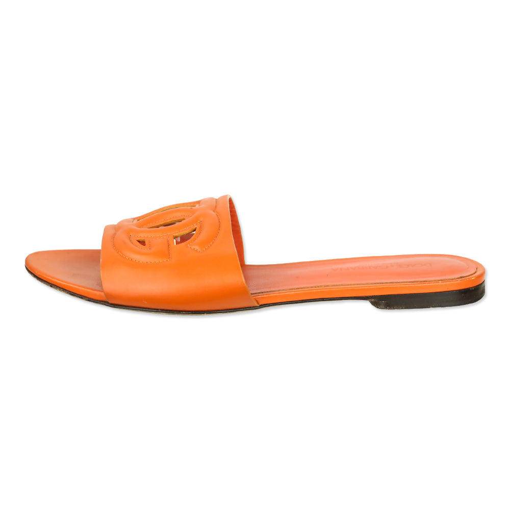 Dolce & Gabbana Orange Calfskin Sliders with DG logo