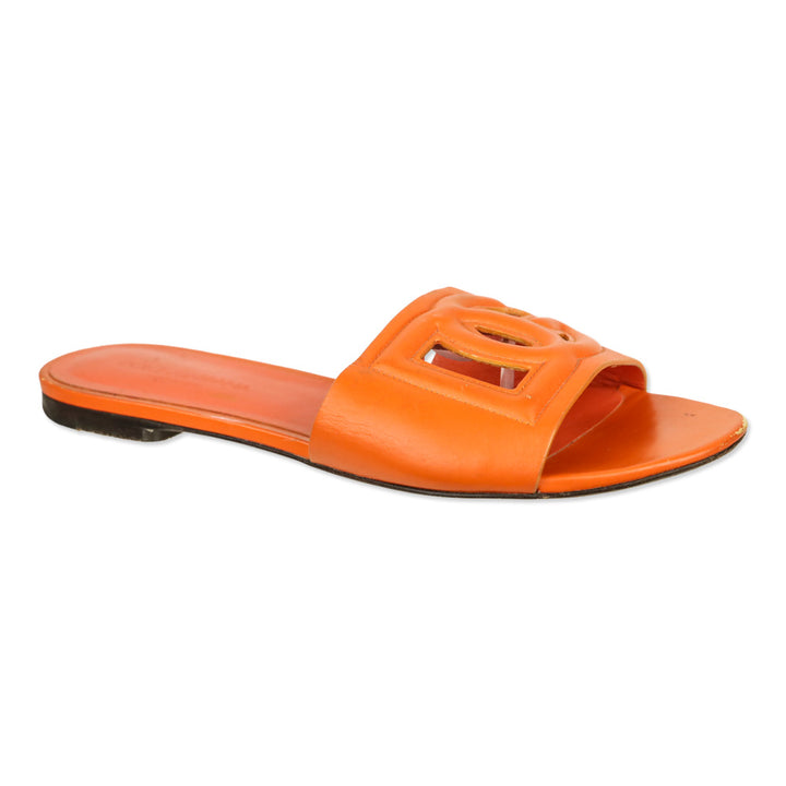 Dolce & Gabbana Orange Calfskin Sliders with DG logo