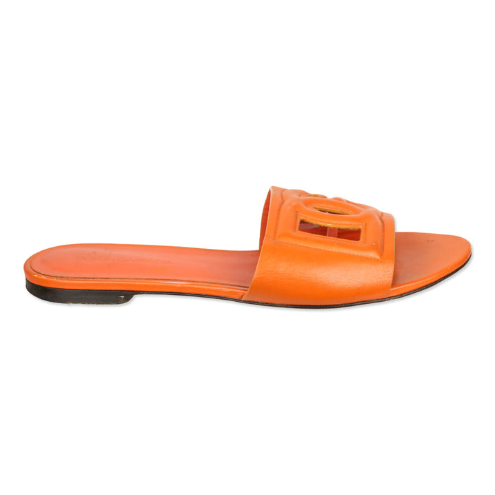 Dolce & Gabbana Orange Calfskin Sliders with DG logo