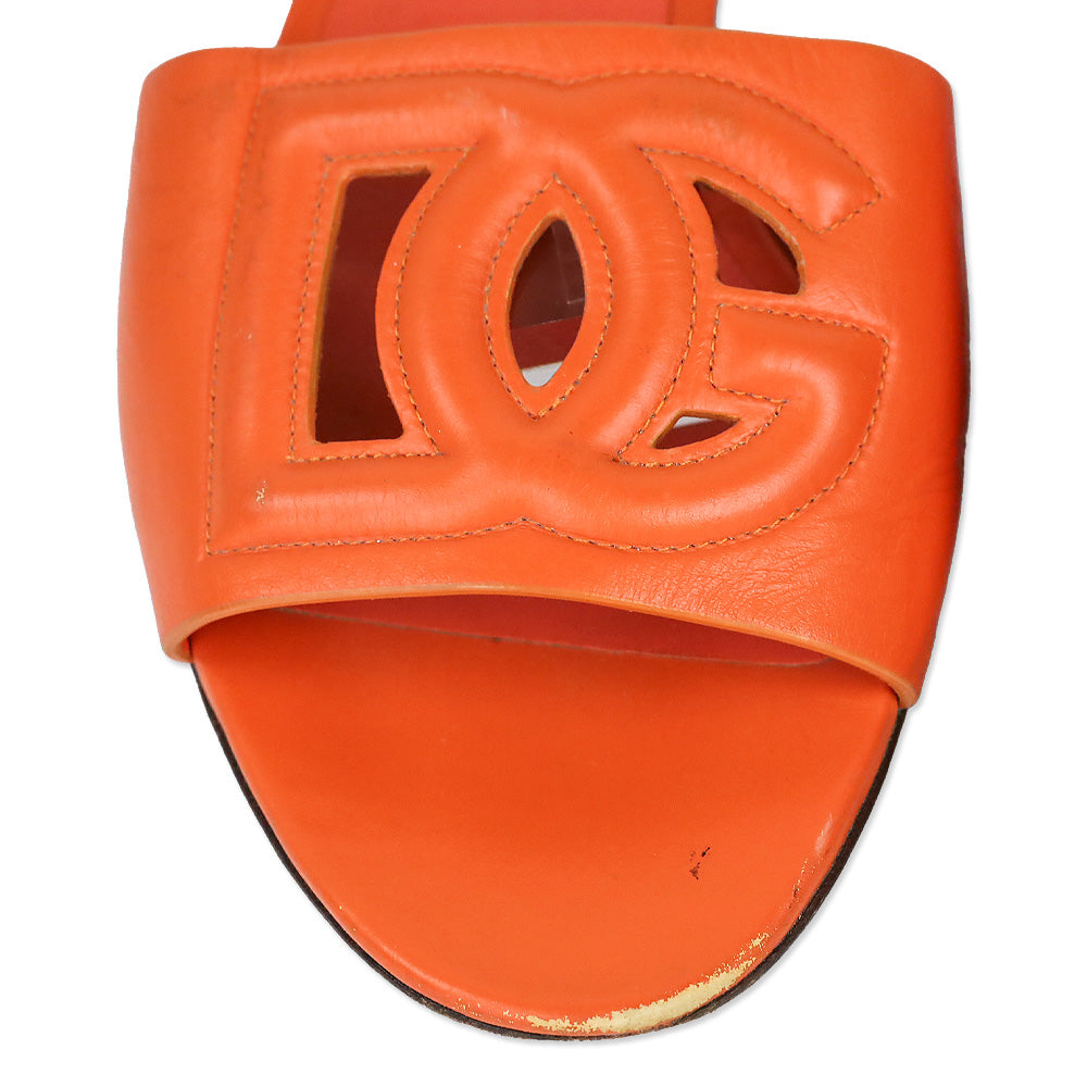 Dolce & Gabbana Orange Calfskin Sliders with DG logo