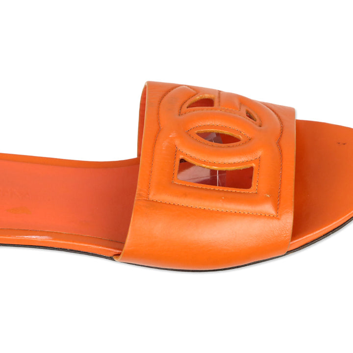 Dolce & Gabbana Orange Calfskin Sliders with DG logo