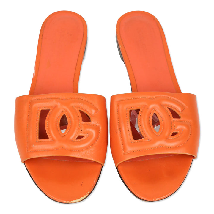 Dolce & Gabbana Orange Calfskin Sliders with DG logo