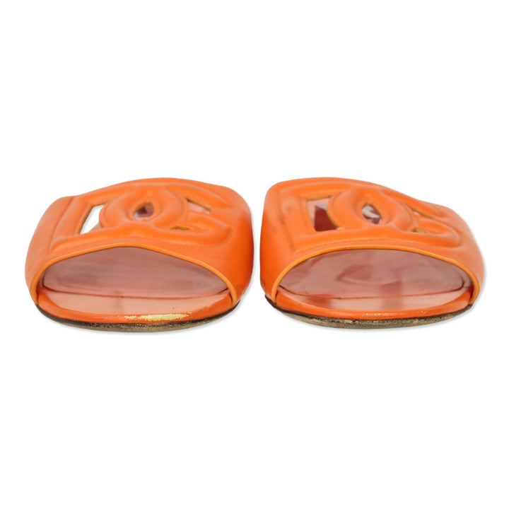 Dolce & Gabbana Orange Calfskin Sliders with DG logo