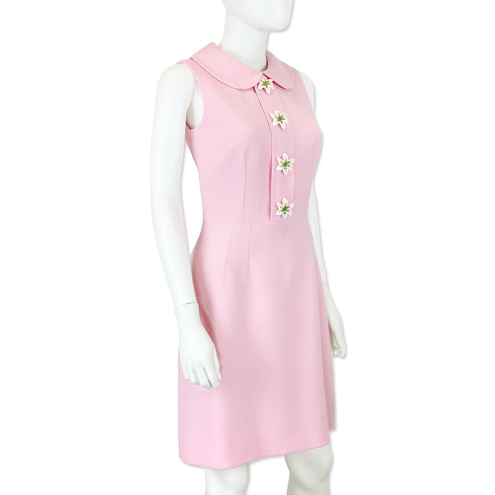 Dolce & Gabbana Pink Wool Lily Flower Embellished Sleeveless Mini Dress