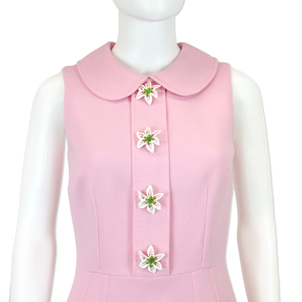 Dolce & Gabbana Pink Wool Lily Flower Embellished Sleeveless Mini Dress