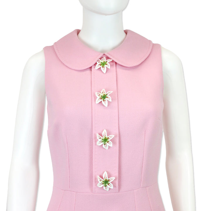 Dolce & Gabbana Pink Wool Lily Flower Embellished Sleeveless Mini Dress