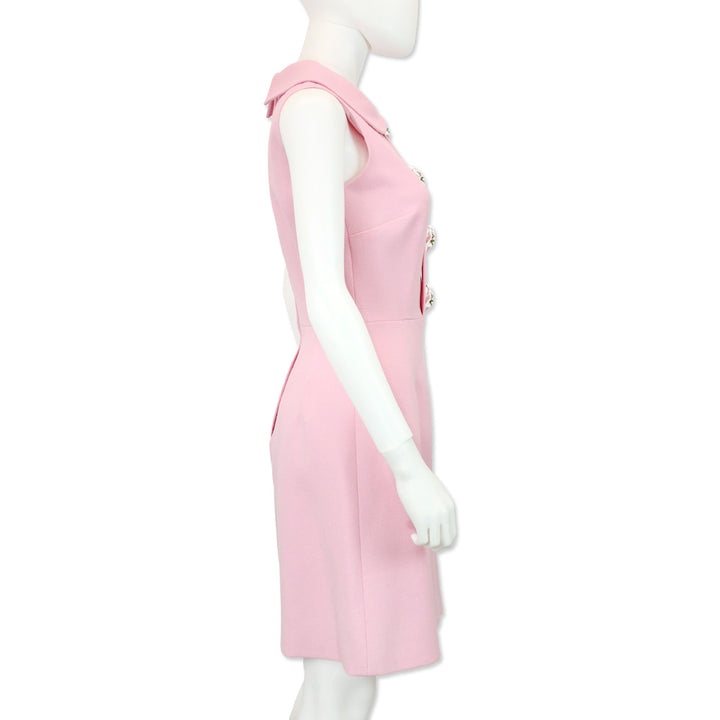Dolce & Gabbana Pink Wool Lily Flower Embellished Sleeveless Mini Dress