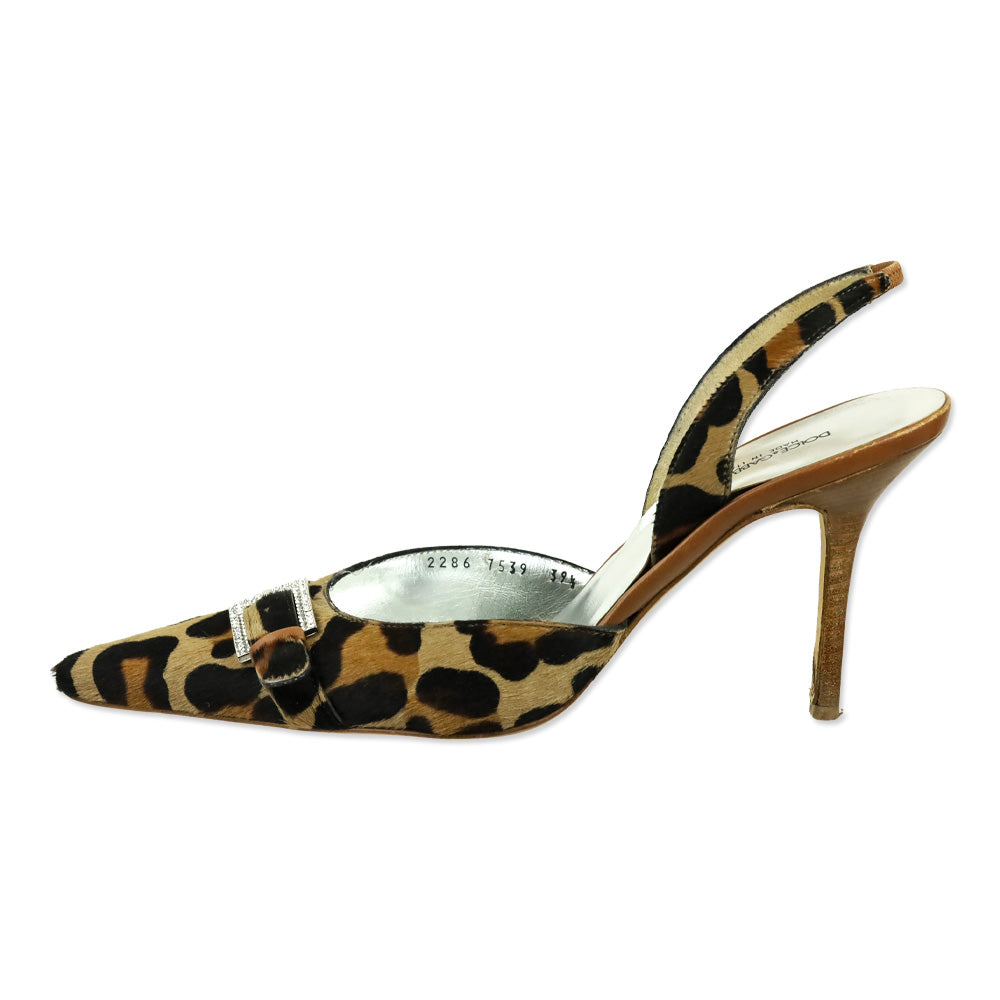 Dolce & Gabbana Leopard Print Calf Hair Crystal Buckle Kitten Heel