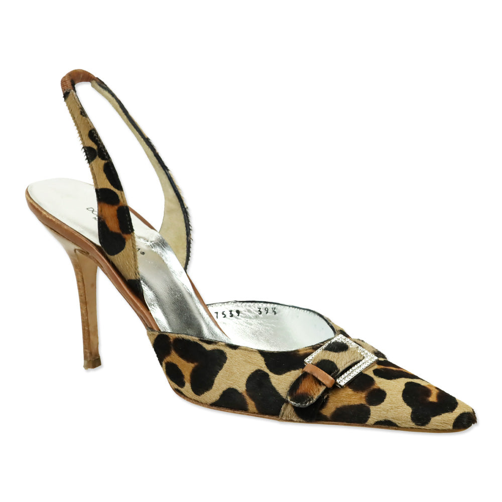 Dolce & Gabbana Leopard Print Calf Hair Crystal Buckle Kitten Heel
