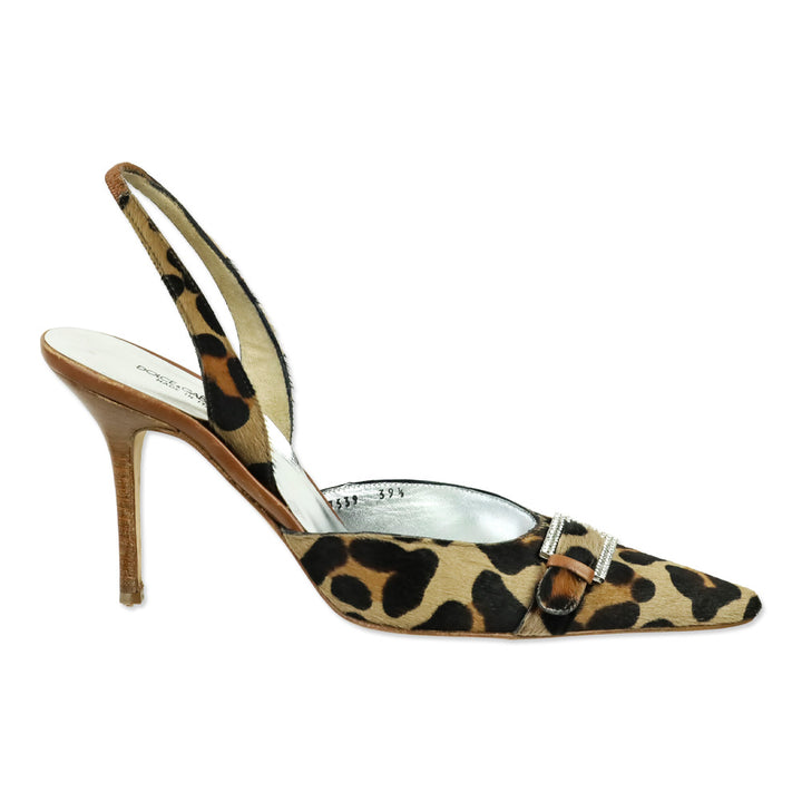 Dolce & Gabbana Leopard Print Calf Hair Crystal Buckle Kitten Heel