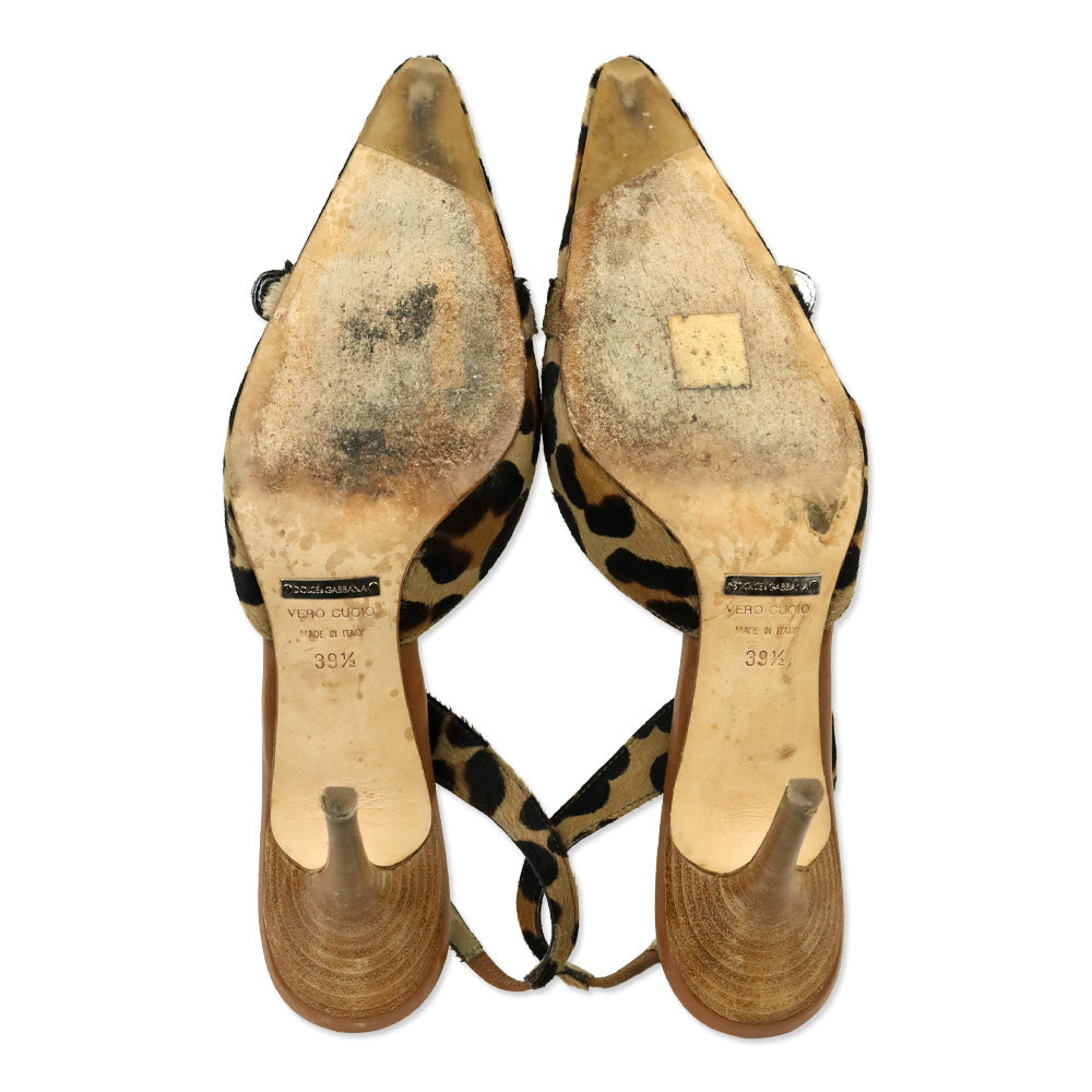Dolce & Gabbana Leopard Print Calf Hair Crystal Buckle Kitten Heel