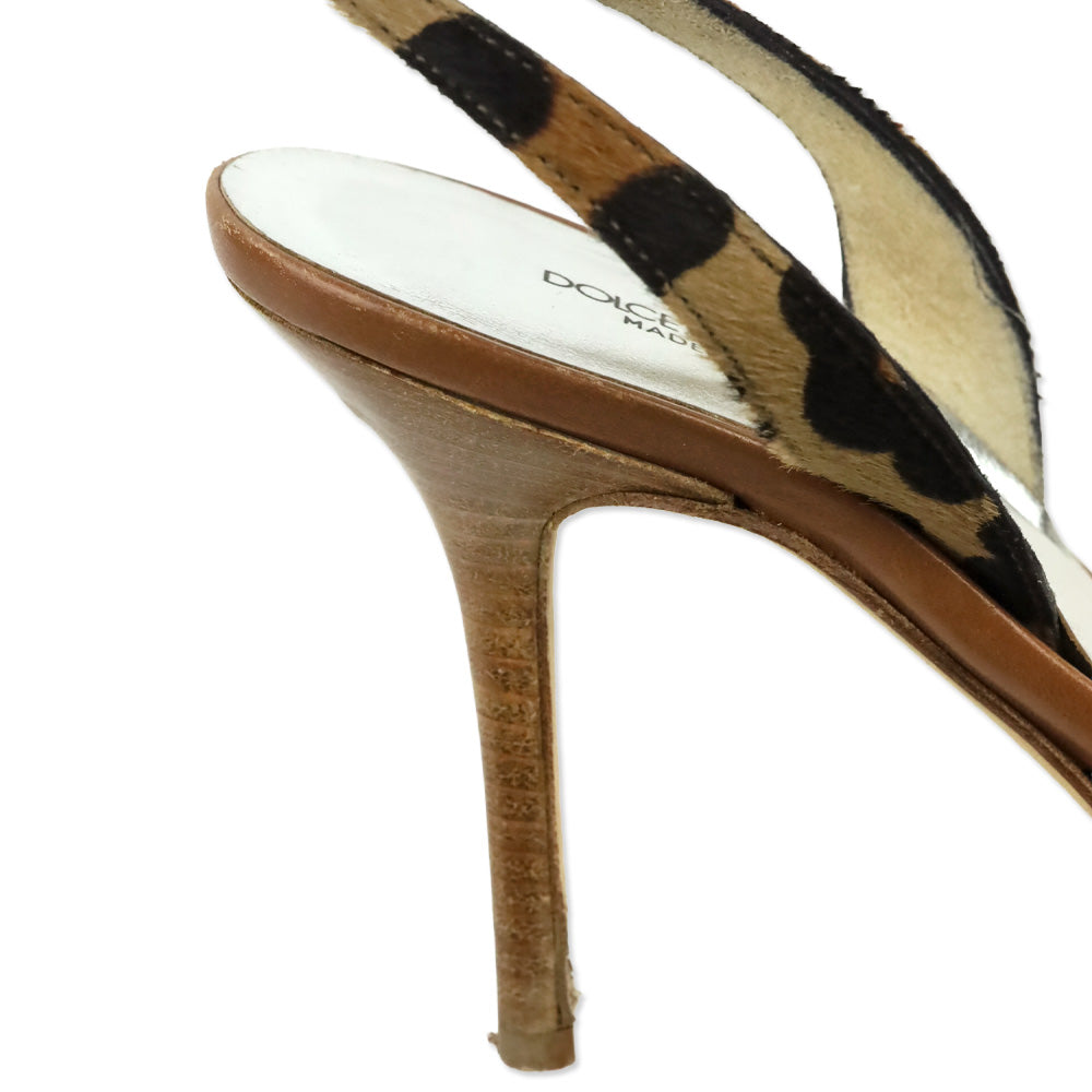 Dolce & Gabbana Leopard Print Calf Hair Crystal Buckle Kitten Heel