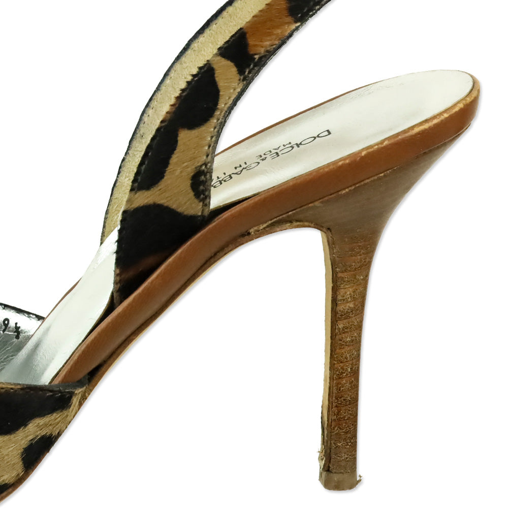 Dolce & Gabbana Leopard Print Calf Hair Crystal Buckle Kitten Heel